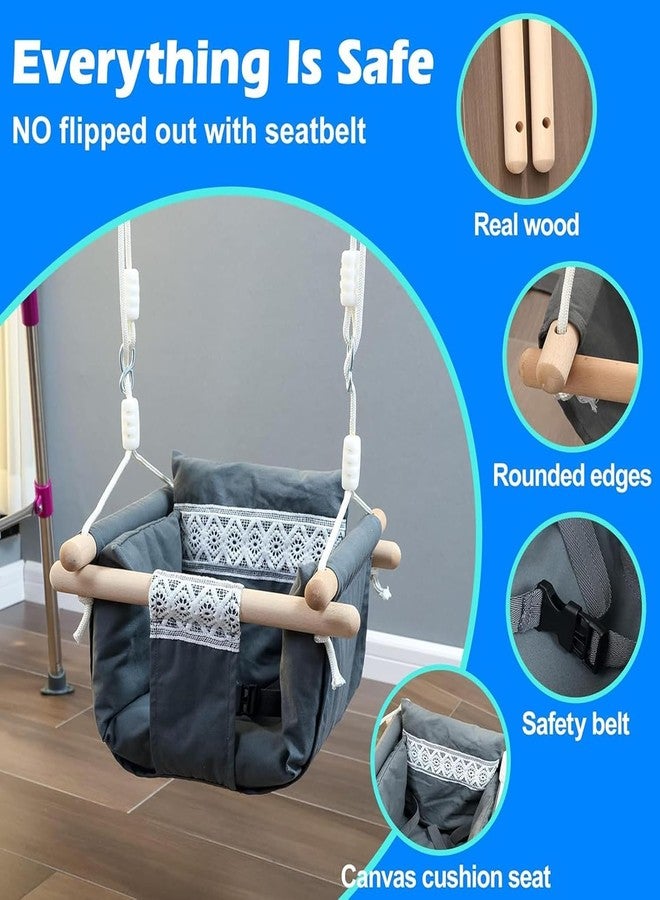 Jumix Comfortable Baby Hanging Swing with Wooden Frame, Cushioned Fabric Seat, Secure Ropes, Indoor Outdoor Toddler Play Swing, Strong Durable Build, Easy Setup for Home or Garden - Image 3